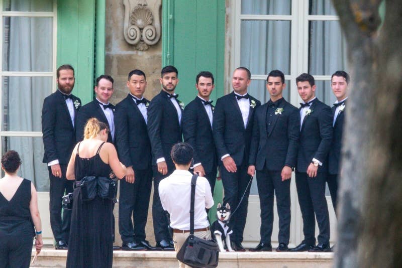Joe Jonas wedding picture with groomsmen and dog