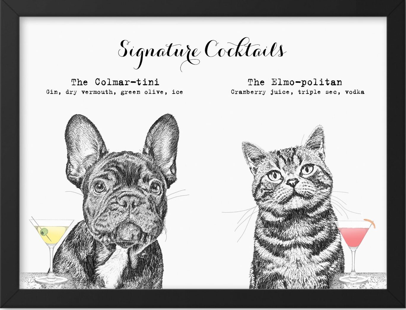 drink menu with cat and dog